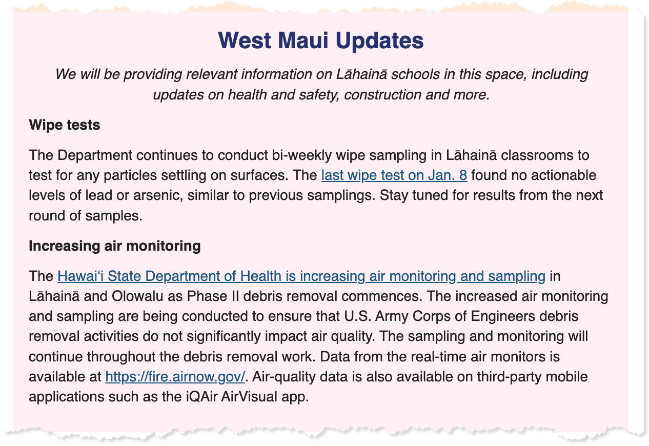 Hawaii DOE Maui school updates archive